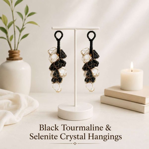 Black Tourmaline & Selenite Crystals Door Hanging(1 pair)