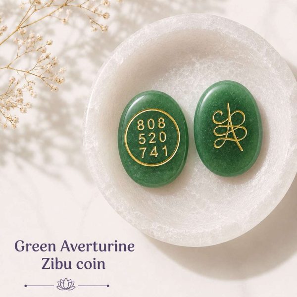 Green Averturine Zibu coin for growth & prosperity