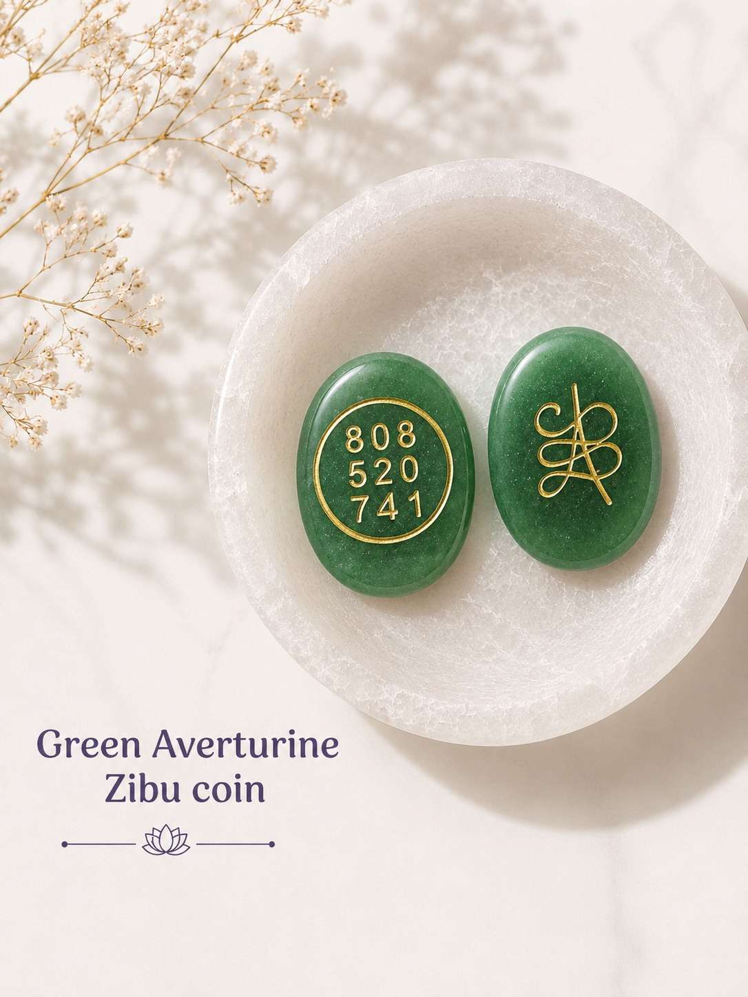 Green Averturine Zibu coin for growth & prosperity